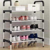 Полиця для взуття RD-9003 металева, з чотирма ярусами, розбірна та компактна, чорного кольору