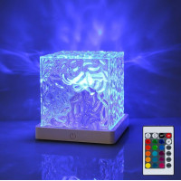 Нічник Куб 13х13 см з ефектом водяної хвилі багатобарвний із дистанційним керуванням