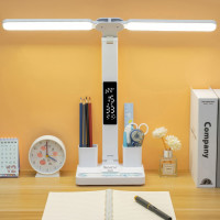 LED настільна лампа 877 з акумулятором, годинником, термометром та органайзером