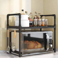 Кухонна металева полиця-органайзер під мікрохвильовку з гачками, дворівнева настільна полиця для кухні