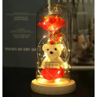 Подарунковий нічник "I Love You" з трояндою в колбі та ведмедиком