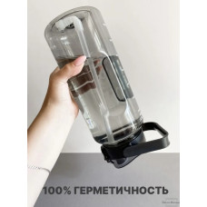 Спортивна пляшка для води 2 літри з трубочкою та ручкою, пластикова універсальна чорна