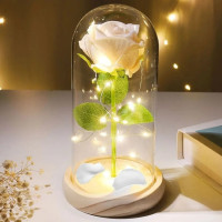 Троянда в колбі біла з LED-підсвіткою та батарейками, декоративний нічник для спальні та дітей