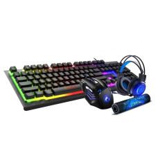 Повний ігровий набір 4 в 1: клавіатура, миша, килимок і навушники, дротовий, чорний