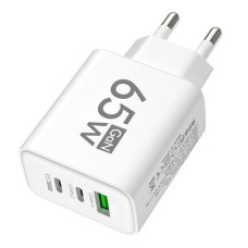 Зарядний пристрій для телефона 65W GaN TRG-185, USB Type-C і A, швидке заряджання Біла