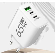 Зарядний пристрій для телефона 65W GaN TRG-185, USB Type-C і A, швидке заряджання Біла