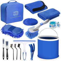 Комплект для миття й прибирання автомобіля CS-003, 14 предметів у сумці, блакитний