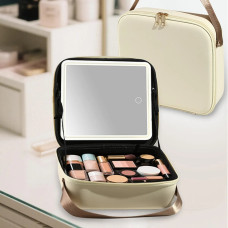 Сумка-органайзер для косметики з дзеркалом і LED-підсвіткою, бежева