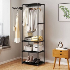 Підлогова вішалка-стійка 8026-3 6019-A/В для одягу та взуття з полицями та гачками, металевий органайзер для зберігання речей