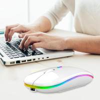 Беспроводная мышь Bluetooth + USB адаптер 2.4Ghz с RGB подсветкой, оптическая, аккумуляторная, белая