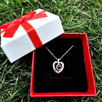 Кулон із ланцюжком серця I love you золото 100 мовами світу з гравіюванням і проєкцією фрази «Я Люблю Тебе»