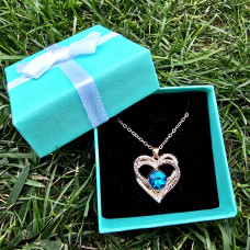 Жіноче золоте намисто Heart Love з блакитним цирконієвим каменем