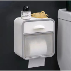 Настінний водонепроникний тримач для туалетного паперу AND-96-20-8PCS з полицею та ящиком, без свердління, білий