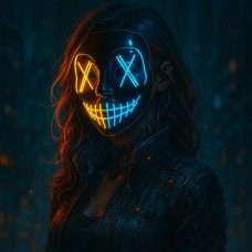 Маска з підсвіткою для Хелловіна "Судна ніч" Patriot з неоновим жовто-синім світінням і трьома режимами