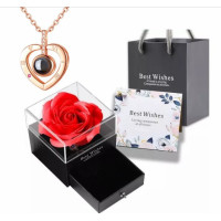 Подарочный набор с ожерельем "I love you" и розой в розовой коробке