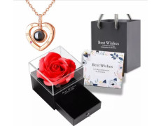 Подарунковий набір з намистенням "I love you" і трояндою в рожевій коробці