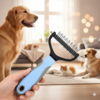 Колтунорез и щётка 2 в 1 для животных размером 17х9 см из нержавеющей стали для вычёсывания подшерстка