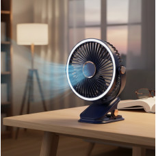 Настольный вентилятор VHG F03 с аккумулятором 10000 мАч, LED подсветкой, пятью скоростями и поворотом 720°