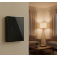 Двухканальный умный сенсорный выключатель с сенсорным управлением, черный цвет