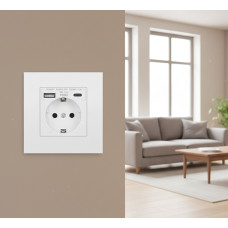 Розетка Folem RZ1 с USB и Type-C, быстрая зарядка QC3.0, 220V, настенная, белая