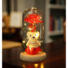 Подарочный ночник "I Love You" с розой в колбе и мишкой