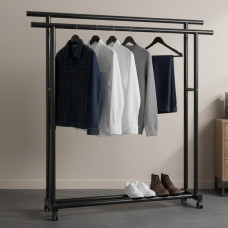 Телескопическая двойная напольная вешалка для одежды Double Pole 3 JL-DSG-8641, 78×150×42 см, с колесиками