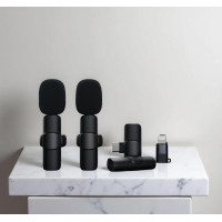 Комплект петличных микрофонов K9+ Wireless Lavalier Microphone с переходниками Lightning Type-C черный