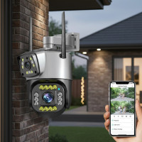 Вулична 4G Wi-Fi IP-камера відеоспостереження V380 з подвійним об'єктивом і датчиком руху