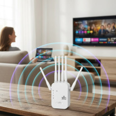 Wi-Fi ретранслятор із підтримкою двох частот 2.4 і 5 ГГц, до 1200 Мбіт/с, 6 антен, з портом RJ45 і режимом