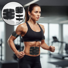 Массажер миостимулятор для пресса EMS TRAINER тренажер вибрационный для упругости мышц Чёрный