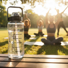 Спортивная бутылка для воды 2 литра с трубочкой и ручкой, пластиковая универсальная черная