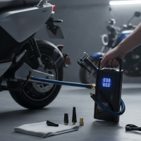 Портативний компресор для шин з LED-дисплеєм, функцією Power Bank і ліхтариком 6000 мА·год