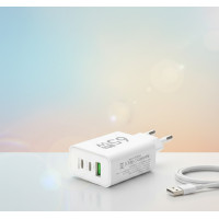 Зарядний пристрій для телефона 65W GaN TRG-185, USB Type-C і A, швидке заряджання Біла