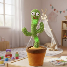 Поющий танцующий кактус повторюшка 120 песен с подсветкой и микрофоном Dancing Cactus TikTok