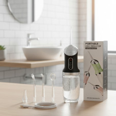 Ирригатор для полости рта A12 с 5 насадками 300 мл черный и белый