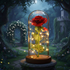 Вечная роза в стеклянной колбе 19 см с LED подсветкой / декоративный светящийся цветок для подарка