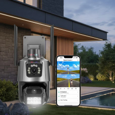 Уличная WiFi камера видеонаблюдения Dual Lens 6MP с сиреной