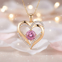 Женское золотое ожерелье Heart Love с розовым циркониевым кулоном