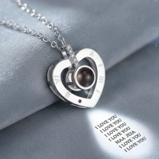 Кулон с цепочкой Сердце I love you Серебро на 100 языках мира с проекцией Я тебя люблю