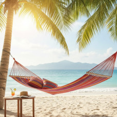 Подвесной гамак мексиканский 200 х 80 см для дачи гавайский тканевый с планкой и сумкой