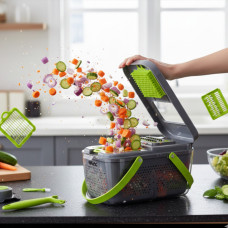 Многофункциональная овощерезка 22в1 с насадками, измельчитель для салатов, ручной с контейнером
