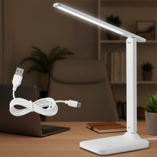 Настольная светодиодная аккумуляторная лампа LCD 868 с часами и термометром White