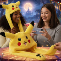 Плюшевая светящаяся шапка Желтая Pikachu с двигающимися ушами Желтая