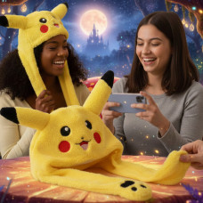 Плюшевая светящаяся шапка Желтая Pikachu с двигающимися ушами Желтая