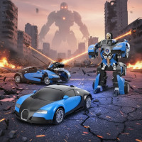 Машинка Трансформер Bugatti Size 18 см Robot Car Синя / Автотрансформер