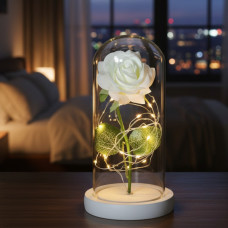 Роза в колбе белая с LED подсветкой и тремя батарейками в комплекте