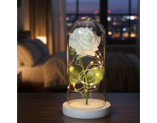 Троянда в колбі біла з LED-підсвіткою і трьома батарейками в комплекті