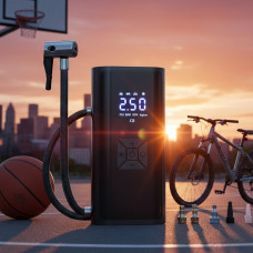 Аккумуляторный насос компрессор 2в1 для шин и велосипедов с LED дисплеем и АКБ 6000 мАч