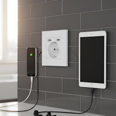 Розетка Coswall с заземлением и 2 USB портами белая пластиковая