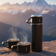 Термос с 3 кружками, из нержавеющей стали 500 мл в подарочном наборе